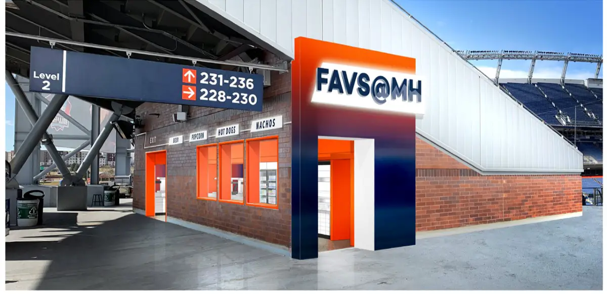 A rendering of the new Favs @ Mile High concession stand at Empower Field.